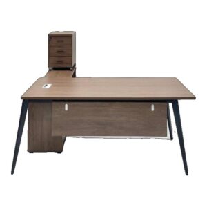 L-Shaped Manager Desk with Side Cabinet