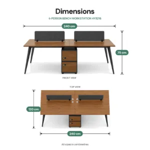 4-Person Bench Workstation HY3216 dimensions: 240 x 120 x 75 cm