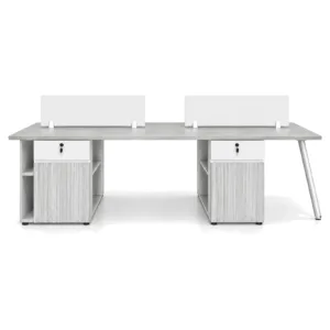 4-Person Bench Workstation Light Grey front view (grey)