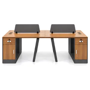 4-Person Workstation FS-24 with Side Cabinets front view (brown)
