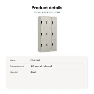 CC-L3-B3 9-Door Steel Locker size and specifications
