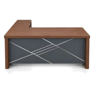 L-Shaped Office Desk 050 with Cross Pattern (brown) - office furniture in Jeddah