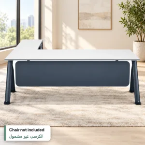 L-Shaped Office Desk 178 White & Grey in a modern office, chair not included