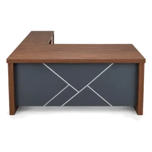 L-Shaped Office Desk 414 Walnut & Grey (brown) - office furniture in Jeddah