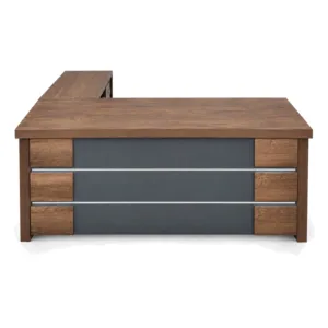 L-Shaped Office Desk 665 Walnut & Grey (brown) - office furniture in Jeddah