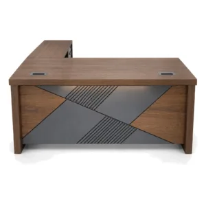 L-Shaped Office Desk Peris Walnut & Grey (brown) - office furniture in Jeddah