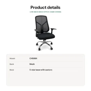 Low-Back Mesh Office Chair CH588A details: Model CH588A; Back Mesh; Base 5-star base with castors