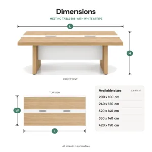 Meeting Table 506 with White Stripe dimensions: 200 x 100 cm; 240 x 120 cm; 320 x 140 cm; 360 x 140 cm; 420 x 150 cm