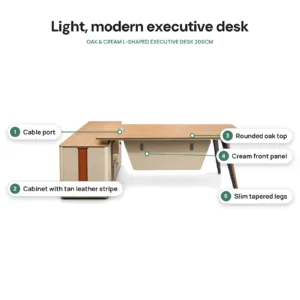 Oak & Cream L-Shaped Executive Desk 200cm key features