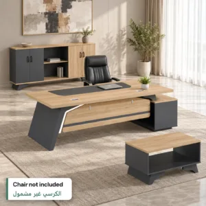 Oak & Grey Executive Desk Set 240cm in a bright modern executive office